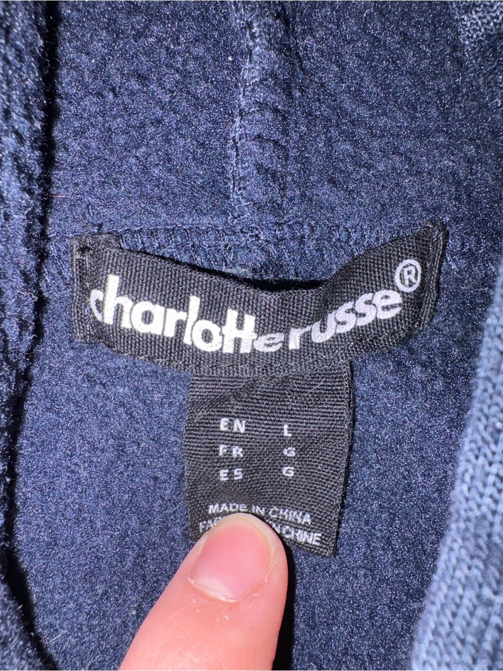 Charlotte Russe Navy Pullover Hoodie with Yellow Embroidered/Fuzzy Lettering - Picture 3 of 4